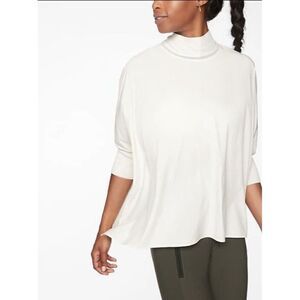 Athleta Insights Mock Neck Top Oversized Boxy Sea Salt White XXS Lightweight